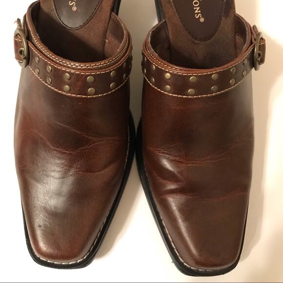 Natural Reflections Brown Clog Studded Buckle Slip On Mules - Picture 5 of 6